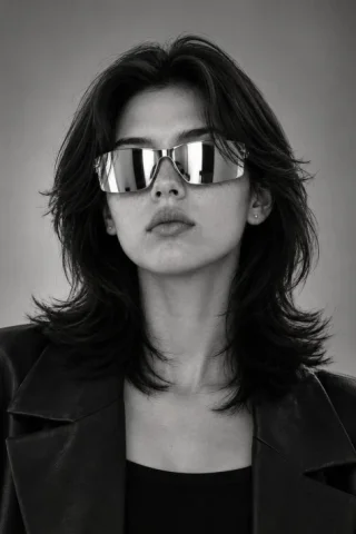 Futuristic Mirrored Sunglasses Monochrome Portrait — GPT Image 2.5 AI Prompt: Use my uploaded reference photos to accurately reconstruct my real face and iden...