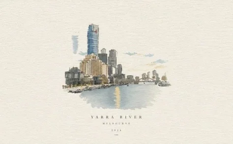 Watercolor City Travel Poster — GPT Image 2.5 AI Prompt: Using REFERENCE_0 as the scene source, transform the city river photograph into...