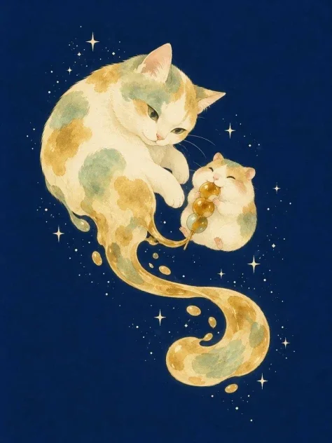 Mitarashi Calico Cat and Hamster