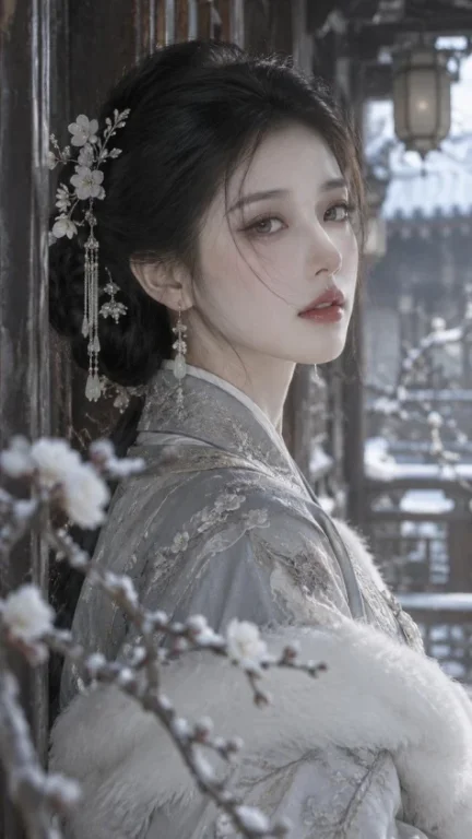 Oriental Classical Winter Garden Portrait