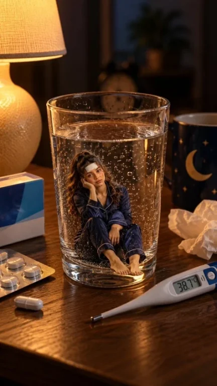 Miniature Fever Patient in Water Glass