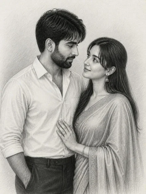 Romantic Couple Graphite Sketch