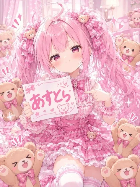 Pink Kawaii Anime Girl With Teddy Bears