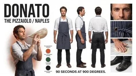 Pizzaiolo Character Bible — GPT Image 2.5 AI Prompt: Goal: Create a hyper-realistic, high-fashion editorial character bible sheet for...