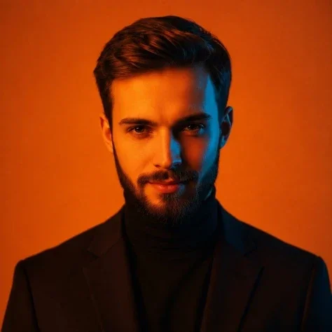 Orange and Blue Menswear Portrait