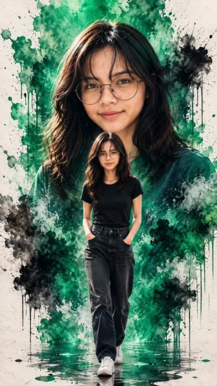 Emerald Double-Exposure Fashion Portrait