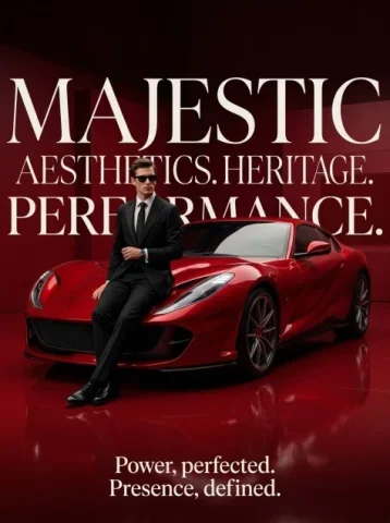 Luxury Automotive Surrealist Poster — Nano Banana 2 AI Prompt: A high-fashion surrealist poster for a luxury automotive brand. A deep crimson r...