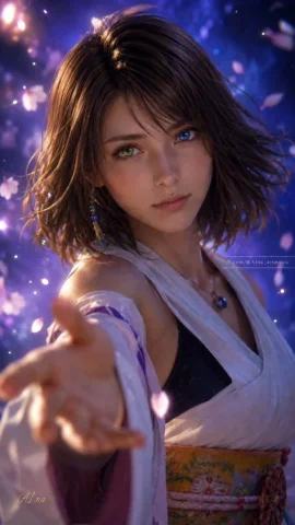 Cinematic Yuna Fantasy Portrait — GPT Image 2.5 AI Prompt: Create a cinematic ultra-realistic vertical fantasy portrait of Yuna from Final...