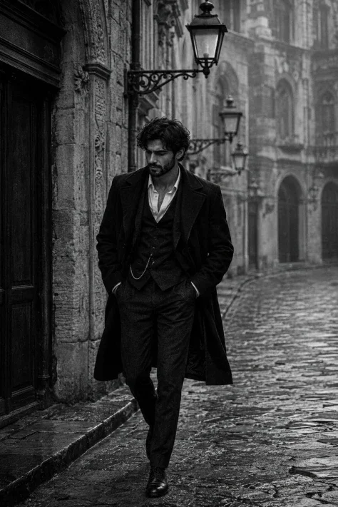 Cinematic Black and White European Street Portrait