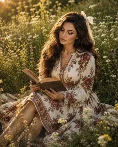 Elegant Lifestyle Meadow Portrait — GPT Image 2.5 AI Prompt: Create an ultra-photorealistic lifestyle photograph of the same young woman from...