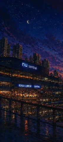 Anime Dawn at Kuala Lumpur Sentral — GPT Image 2.5 AI Prompt: Create a tall vertical anime-style cinematic cityscape at blue hour just before...