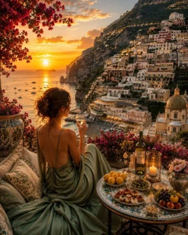 Amalfi Coast Luxury Travel Editorial — GPT Image 2.5 AI Prompt: Create one ultra-realistic cinematic luxury travel editorial portrait in vertica...