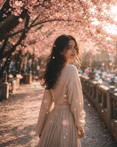 Whispers of Spring Cherry Blossom — GPT Image 2.5 AI Prompt: { "title": "WHISPERS OF SPRING", "scene": "A peaceful pathway beneath bloom...