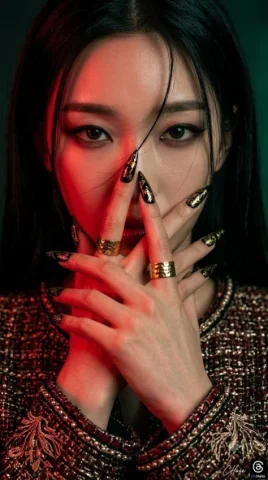 Gothic High-Fashion Extreme Close-up — GPT Image 2.5 AI Prompt: [Person] Image 1 [Signature] In the bottom right corner, a small Meta-operated T...