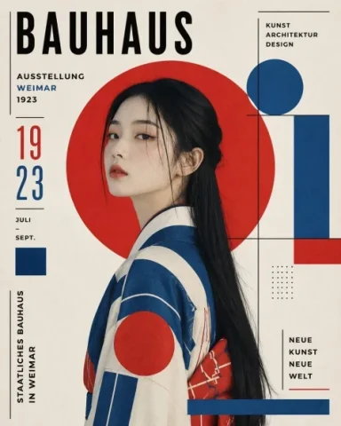 Bauhaus Typography Portrait Poster — GPT Image 2.5 AI Prompt: Create a poster design based on Bauhaus typography, using geometric composition,...