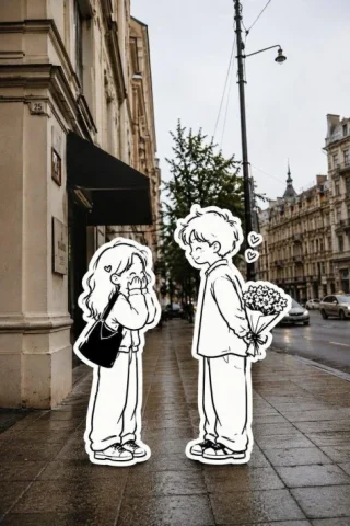 Photo to Sticker Transformation — GPT Image 2.5 AI Prompt: Preserve the original scene, composition, perspective, buildings, streets, objec...