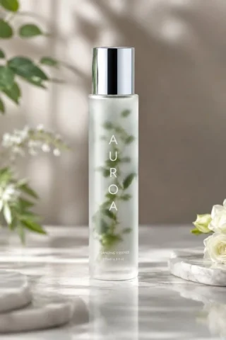 E-commerce Main Image - Premium Skincare Product Photography — GPT Image 2.5 AI Prompt: Ultra-realistic premium skincare product photography of a tall frosted glass bot...