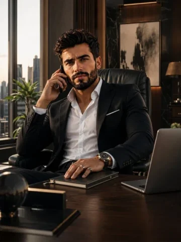 Cinematic Luxury CEO Office Portrait — GPT Image 2.5 AI Prompt: Ultra-realistic cinematic luxury editorial portrait of a handsome young man in h...