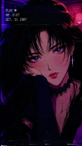80s Retro Anime Goth Portrait — GPT Image 2.5 AI Prompt: Close-up portrait of a beautiful goth girlfriend with striking, hypnotic eyes an...