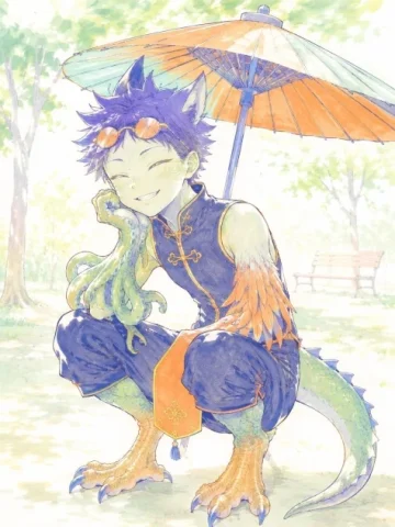Watercolor Fantasy Dragon-Bird Boy — GPT Image 2.5 AI Prompt: Create a soft watercolor anime illustration of a cheerful fantasy beast-boy char...