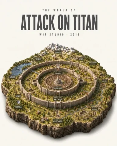Attack on Titan Isometric Diorama Map — GPT Image 2.5 AI Prompt: Goal: Create an ultra-detailed photorealistic isometric miniature scale-model di...