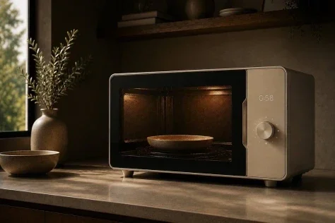 Warm Minimalist Microwave Product Photo