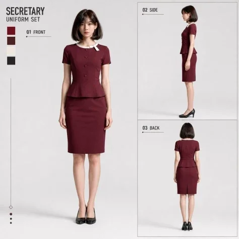 Secretary Uniform Three-View Character Sheet