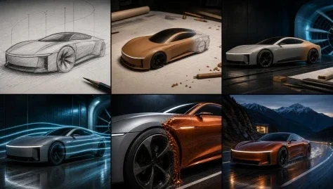 Automotive Commercial Storyboard Sheet — GPT Image 2.5 AI Prompt: Create a professional 16:9 cinematic storyboard/contact sheet for a 20-second ph...