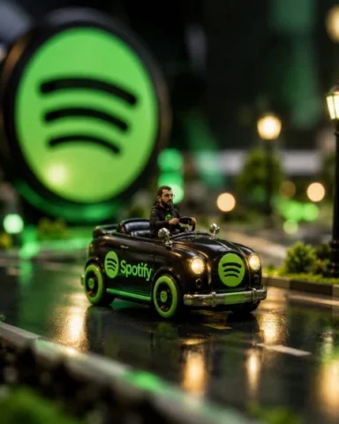 Spotify Miniature Car Ad Scene — GPT Image 2.5 AI Prompt: Create an ultra-photorealistic cinematic miniature advertising scene for Spotify...