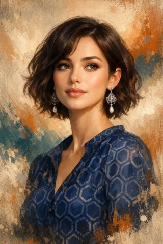 Illustrated Art Creation — GPT Image 2.5 AI Prompt: A beautiful semi-realistic digital portrait of an elegant young woman with short...
