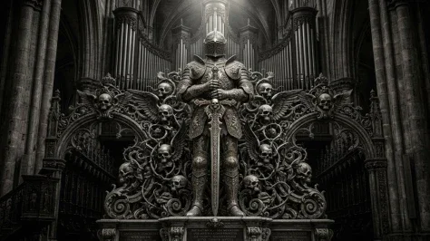 Baroque Gothic Knight Sculpture — Nano Banana 2 AI Prompt: Cathedral Knight A highly decorative baroque-style gothic sculpture of a knight...