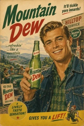 1960s American Advertising Poster — GPT Image 2.5 AI Prompt: Authentic 1960s American advertising poster for BREW, vintage mid-century commer...