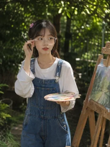 Garden Artist Dreamy Portrait — GPT Image 2.5 AI Prompt: A dreamy outdoor portrait of a young woman painting in a lush green garden, stan...