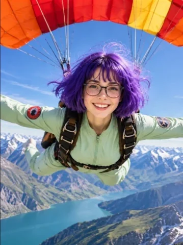 Alpine Skydiving Fashion Adventure — GPT Image 2.5 AI Prompt: Create two separate photorealistic fashion-adventure images of the same characte...