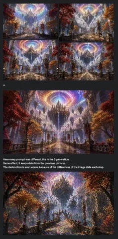AI Image Degradation Collage — GPT Image 2.5 AI Prompt: Goal: Create a dark social-media style evidence collage illustrating iterative A...