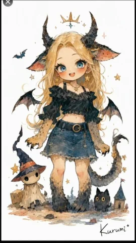 Chibi Chimera Demon Girl — GPT Image 2.5 AI Prompt: Create a full-body fantasy chibi character illustration on a clean white backgro...