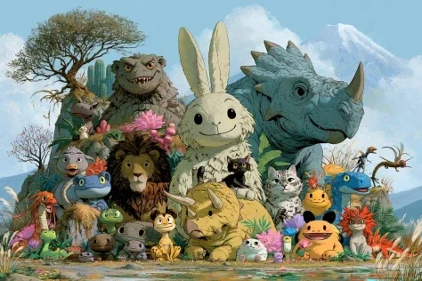 Fantasy Creature Meadow Ensemble — GPT Image 2.5 AI Prompt: Goal: Create a richly detailed hand-painted fantasy creature group portrait in a...