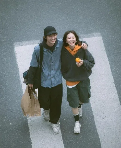 Cinematic Overhead Street Couple Photo