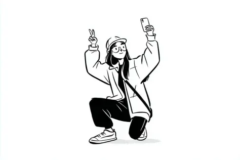 Notion-Style Black and White Character — Nano Banana 2 AI Prompt: A simple black-and-white illustration of a [subject] in [outfit], [doing action]...