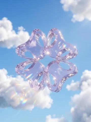 Refractive Crystal Logo in Clouds — Nano Banana 2 AI Prompt: A premium 3D stylized version of attached logo, rendered as thick, translucent c...