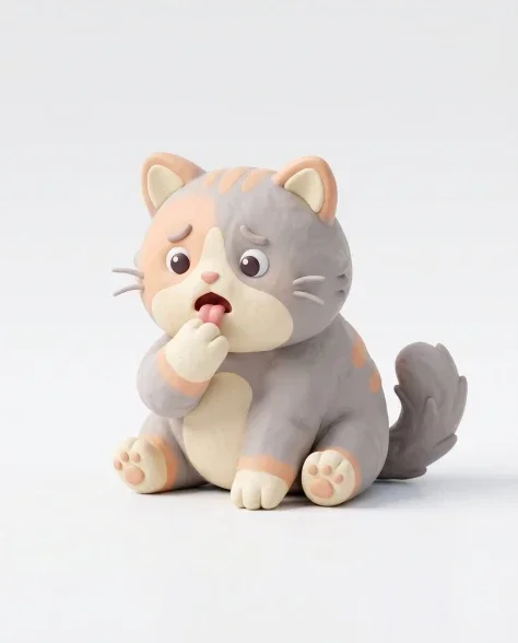 Clay Cat Licking Its Paw