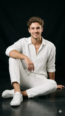White Linen Studio Portrait Collection — Nano Banana 2 AI Prompt: A professional studio portrait collection featuring a handsome young man with st...