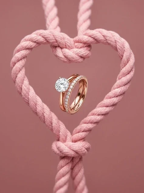 Rose Gold Engagement Rings in a Pink Heart Cord