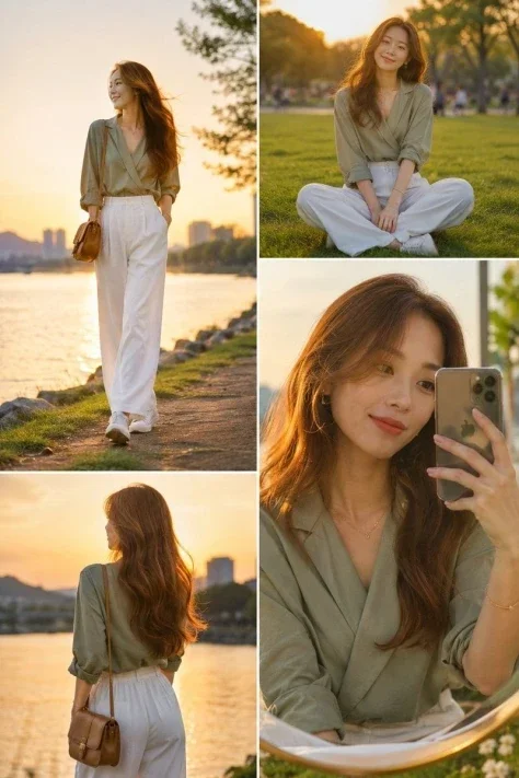 Golden-Hour Park East Asian Fashion Collage