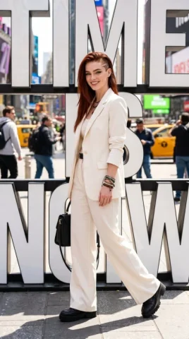 Times Square Giant Typography Fashion Portrait — Nano Banana 2 AI Prompt: Create 9:16 image with ultra-high-resolution ultra realistic details. Use same f...