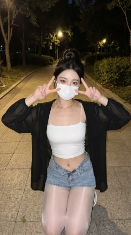 Night Park Phone Flash Candid — Nano Banana 2 AI Prompt: Nighttime park path captured with phone flash, a curvy hourglass young adult Asi...