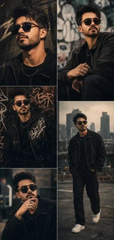 Five-Panel Cinematic Male Portrait Collage — Nano Banana 2 AI Prompt: Use my uploaded face image as the primary identity reference. Preserve my exact...