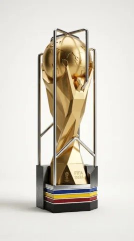 World Cup Trophy Render — Nano Banana 2 AI Prompt: A highly detailed, photorealistic product render of the FIFA 2026 World Cup trop...