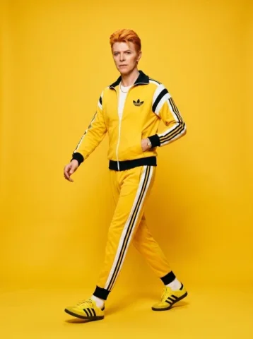 Yellow Screen Bowie Sportswear Fashion Ad — Nano Banana 2 AI Prompt: A high-quality fashion editorial advertisement with a yellow screen. The image s...