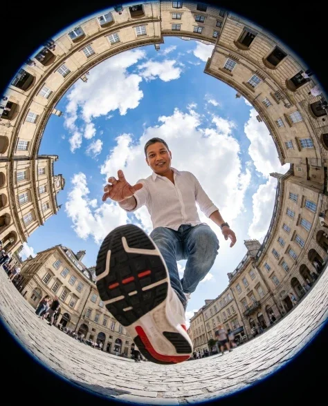Fisheye Urban Plaza Step-Over Shot